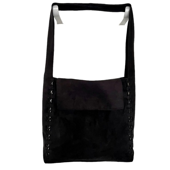 Black Elegant Ultrasuede Handbag Crossbody Messenger/Shoulder Bag Made in Italy - Picture 2 of 14